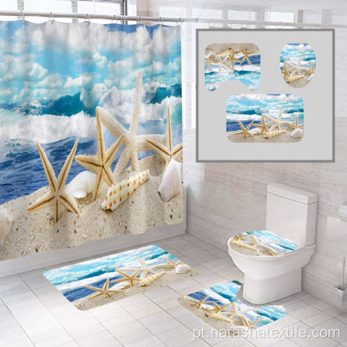 Conjunto de cortina de chuveiro com tapete impermeável para banheiro de quatro peças